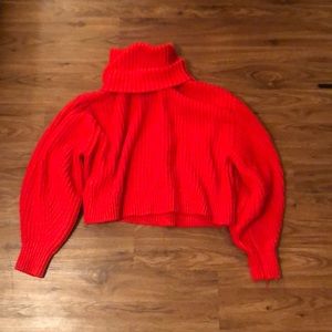 Cropped Red Chunky Knit Sweater American Eagle